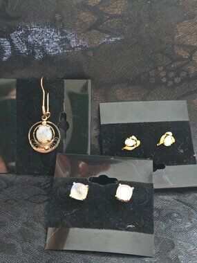 Collection of Vintage 12K & 14K Gold Fire Opals Earring Stude & Pendant
